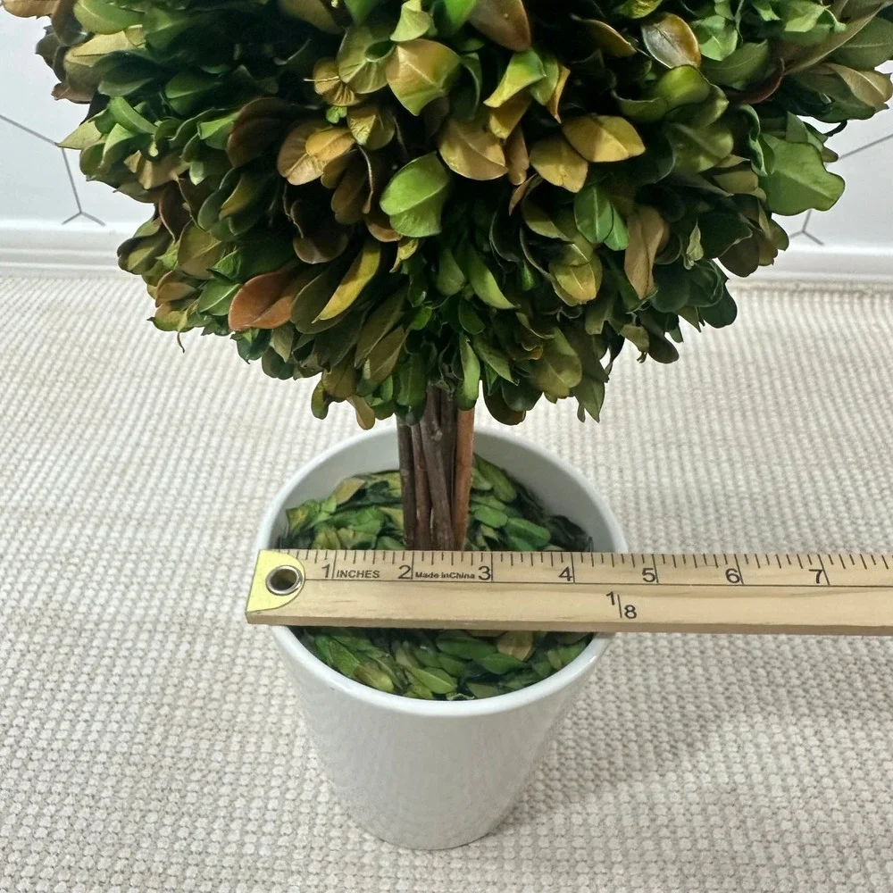 Preserved Boxwood Topiary Ball in White Ceramic Pot 16 Inch‎ Faux Greenery Decor